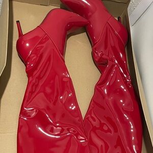 Glossy Red Women's Ankle Boots